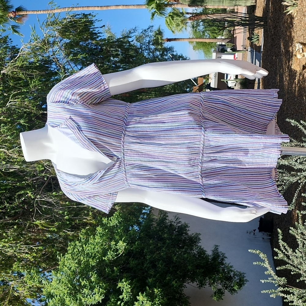 MADEWELL Striped Tiered Mini Dress XS Babydoll Swing Tunic Ruffle 100% Cotton - Picture 13 of 15